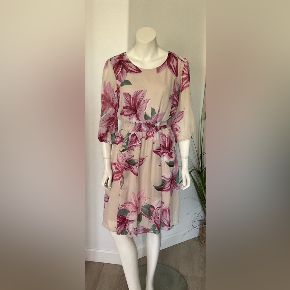 Kate and Lily Pink and Cream Midi Sundress with Dolman Sleeves size 8